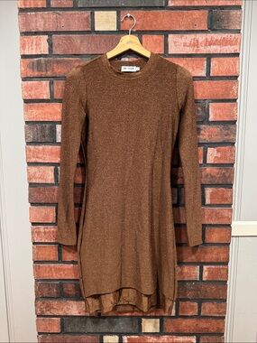 Suki + Solaine Shimmery Copper-Brown Long Sleeve  Dress